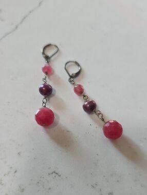 LOFT Pink and Purple Bead Drop Earrings